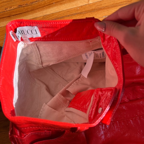 Fiorucci Yves Cigarette Straight Leg Vinyl Pant in Orange Red 23 - Picture 9 of 14